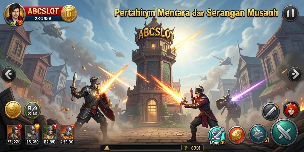 Screenshot menunjukkan aksi seru melawan musuh dalam ABCSLOT.