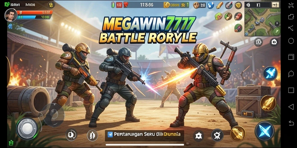 Tampilan menegangkan dari gameplay MEGAWIN777 di arena Battle Royale.