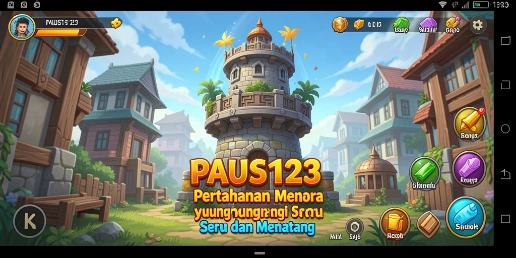 Tampilan gameplay PAUS123 yang seru dalam pertempuran Tower Defense.