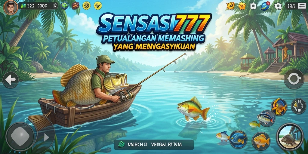 Tampilan gameplay SENSASI777 menampilkan momen seru saat memancing ikan besar.